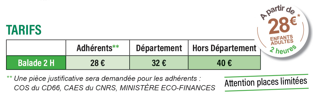 Tableau des tarifs